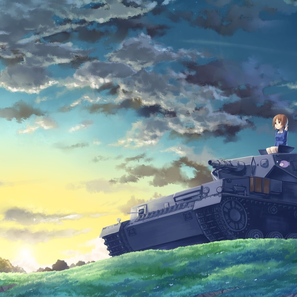 Девушка на броне в аниме Танкистки
