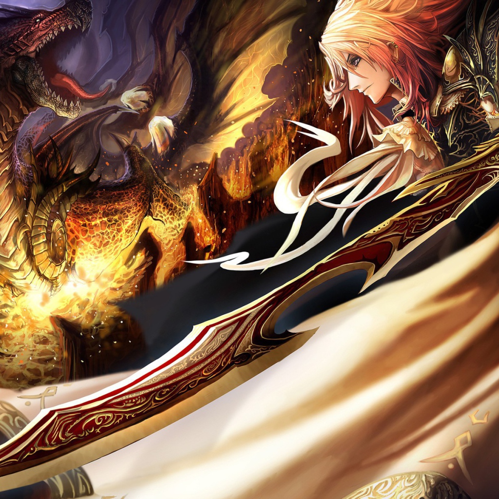 Девушка с мечом и дракон в мире аниме