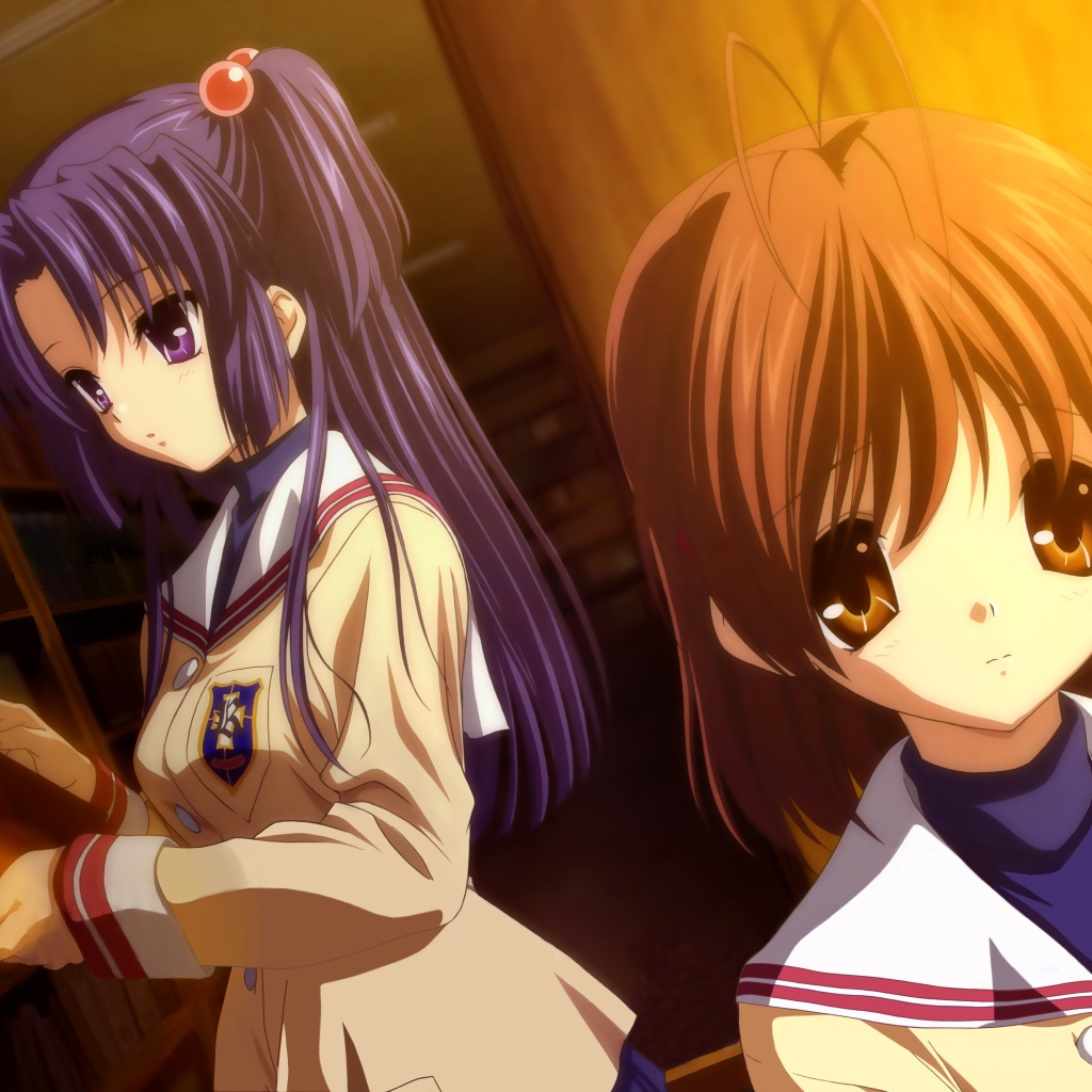 Девушки в библиотеке в аниме Кланнад