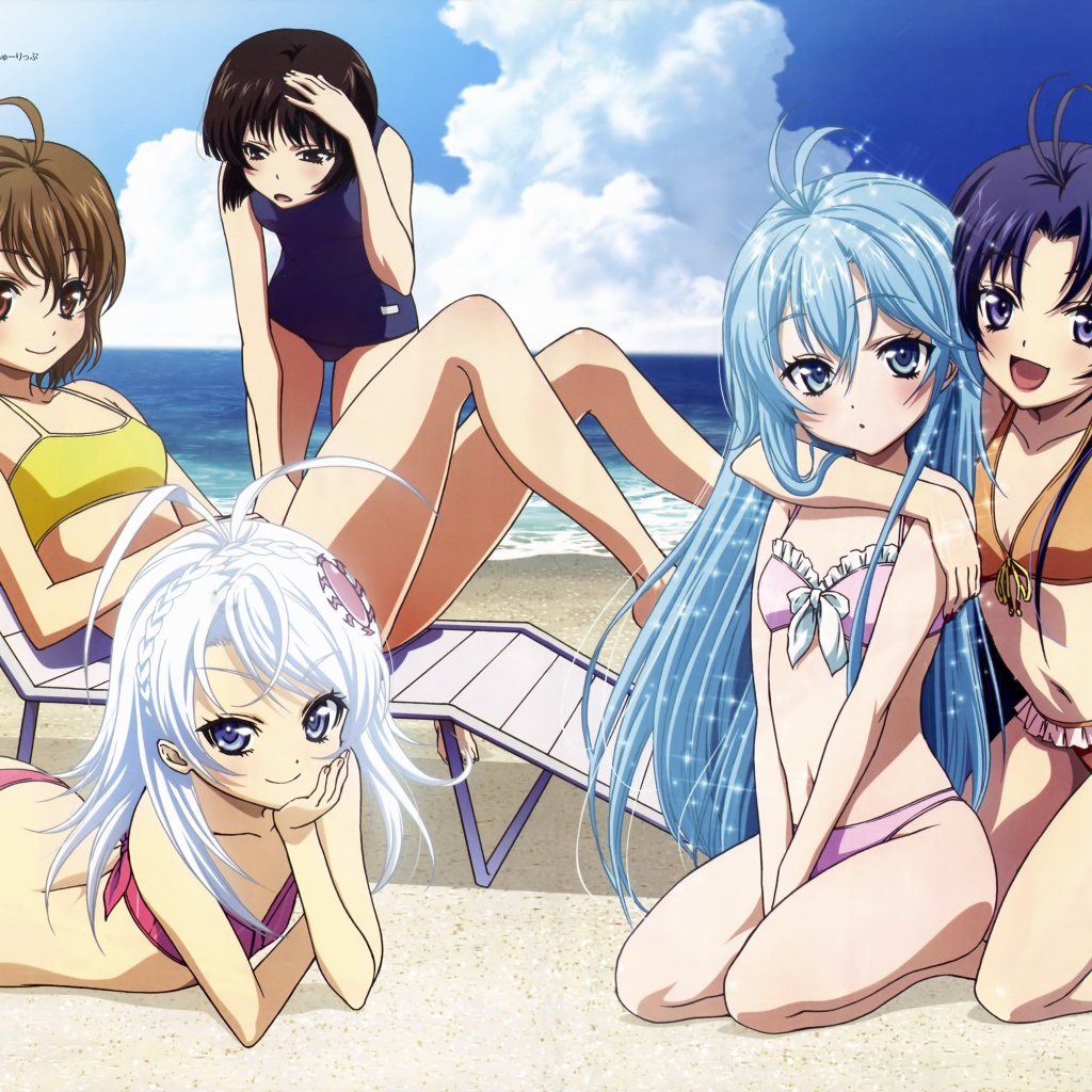 Девушки на пляже в аниме Моя кузина - инопланетянка