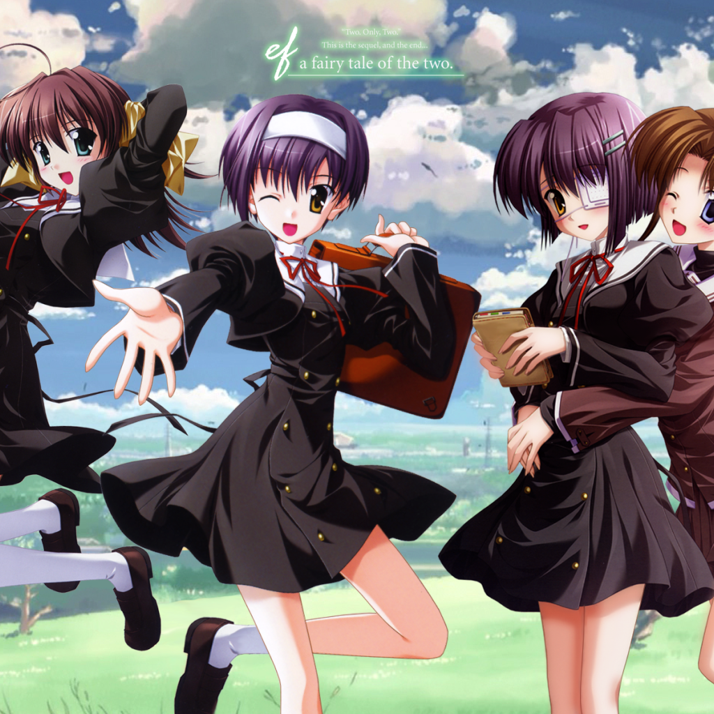 Девочки школьницы из аниме Эф - история воспоминаний