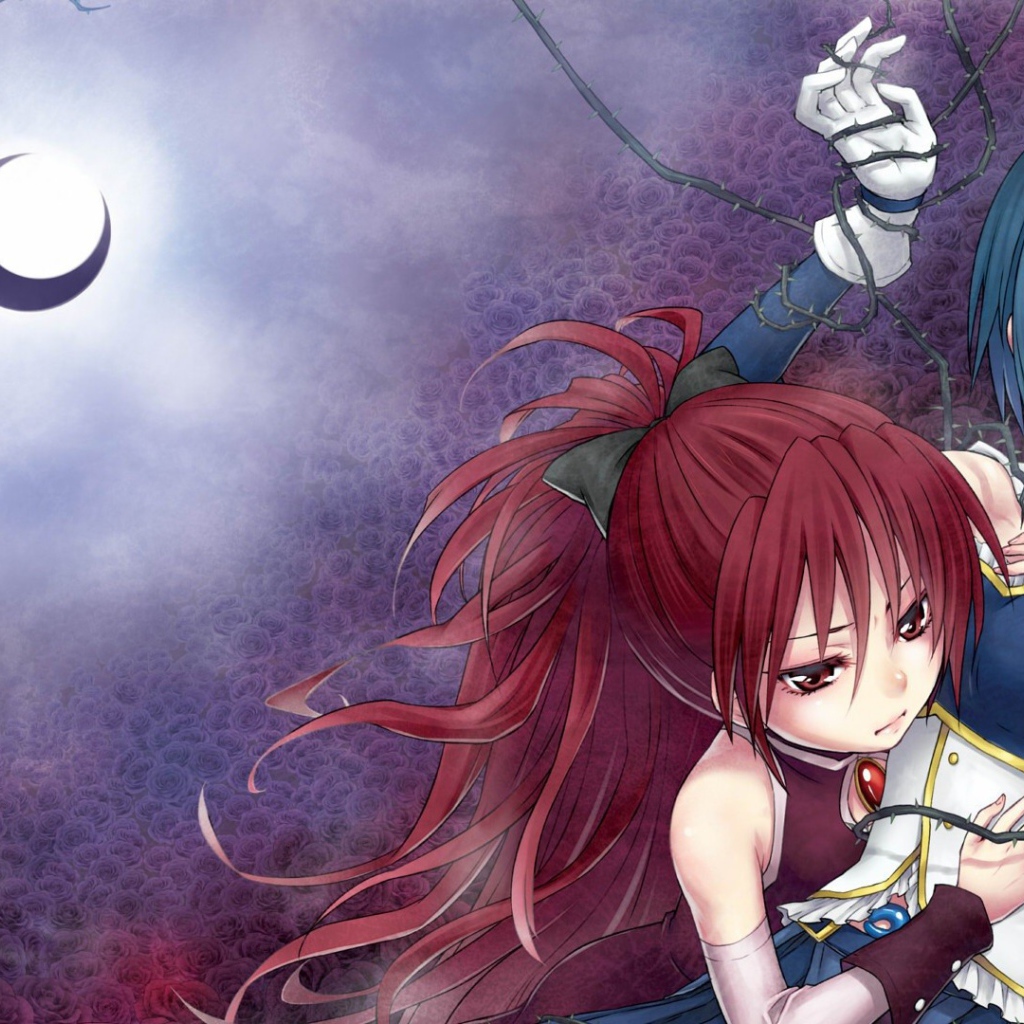 Девушки под луной в аниме Mahou Shoujo Madoka Magica