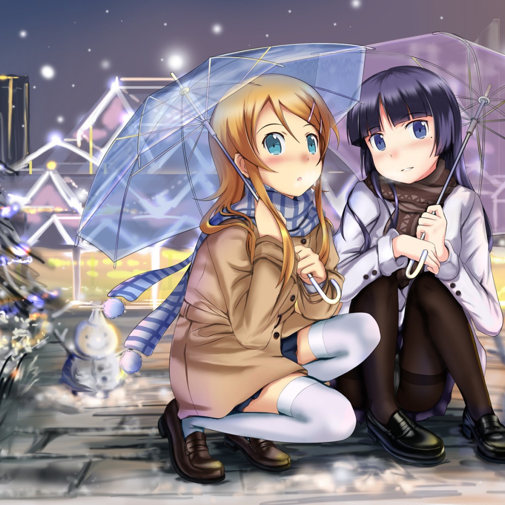 Девушки под зонтами в аниме Моя сестренка не может быть такой милашкой