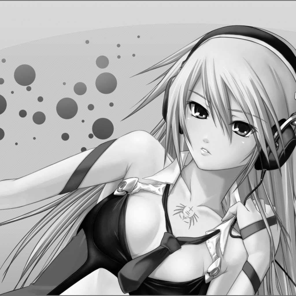 Серый рисунок девушки аниме