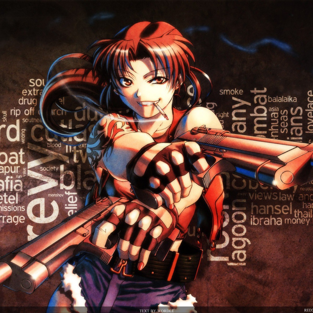 Пистолеты в руках девушки аниме Пираты «Чёрной лагуны»