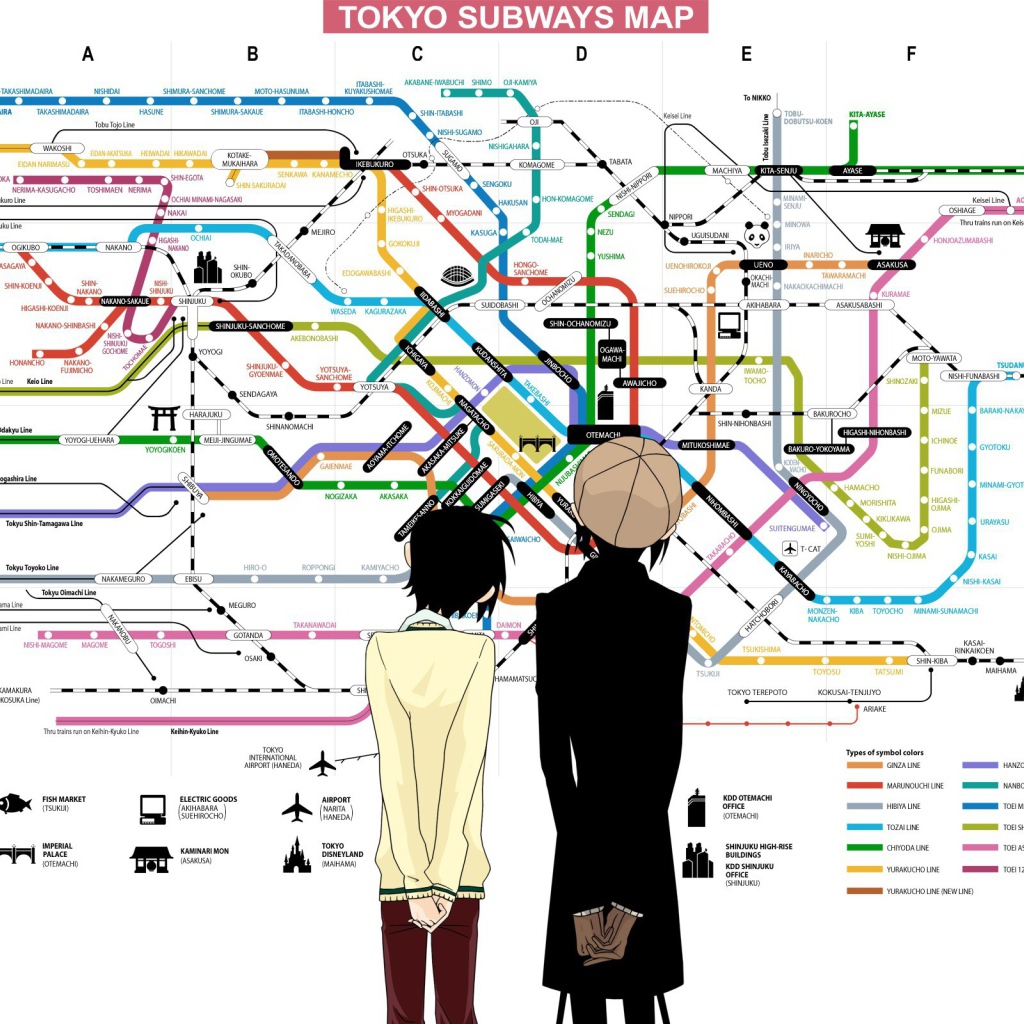 Герои аниме у карты метро