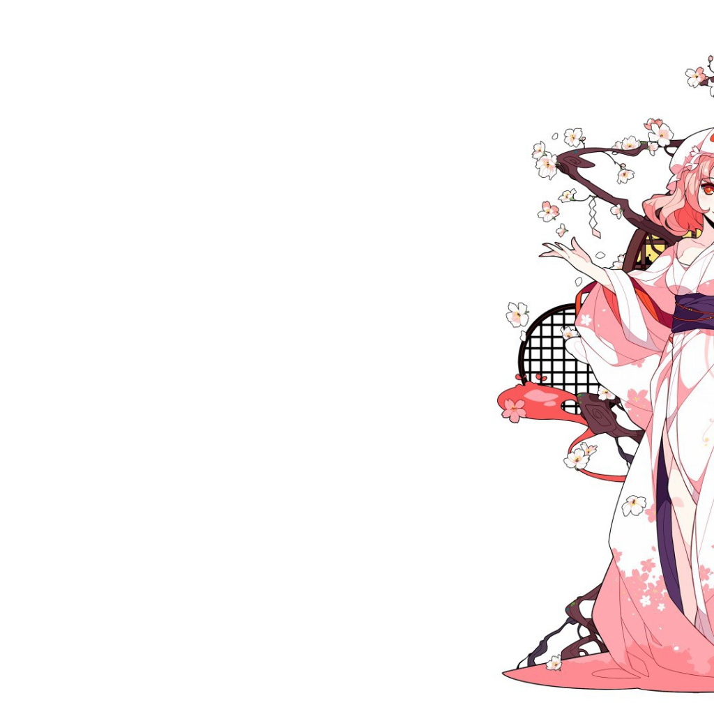 Девушка в японском наряде, аниме Saigyouji Yuyuko