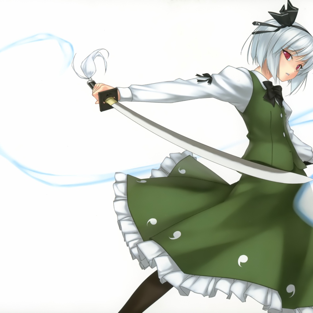 Девушка аниме Konpaku Youmu с мечом в руке