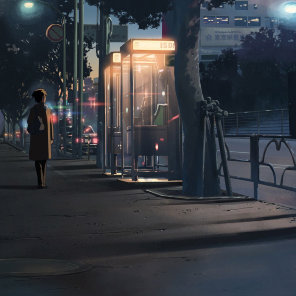 Одинокая девушка на улице в аниме Пять сантиметров в секунду