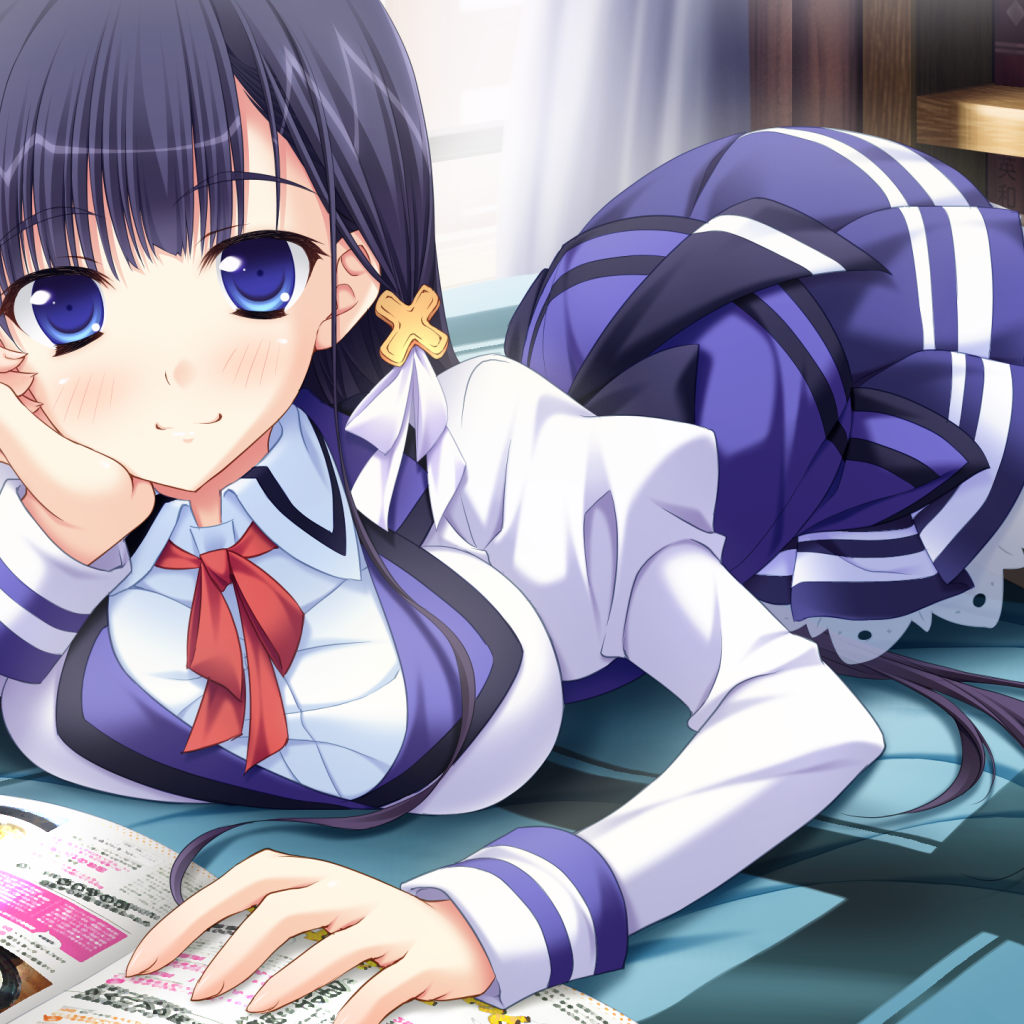 Длинные черные волосы у девушки аниме