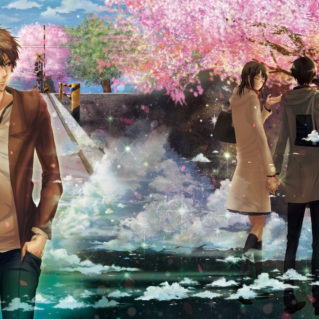 Влюбленные под сакурой в аниме Пять сантиметров в секунду