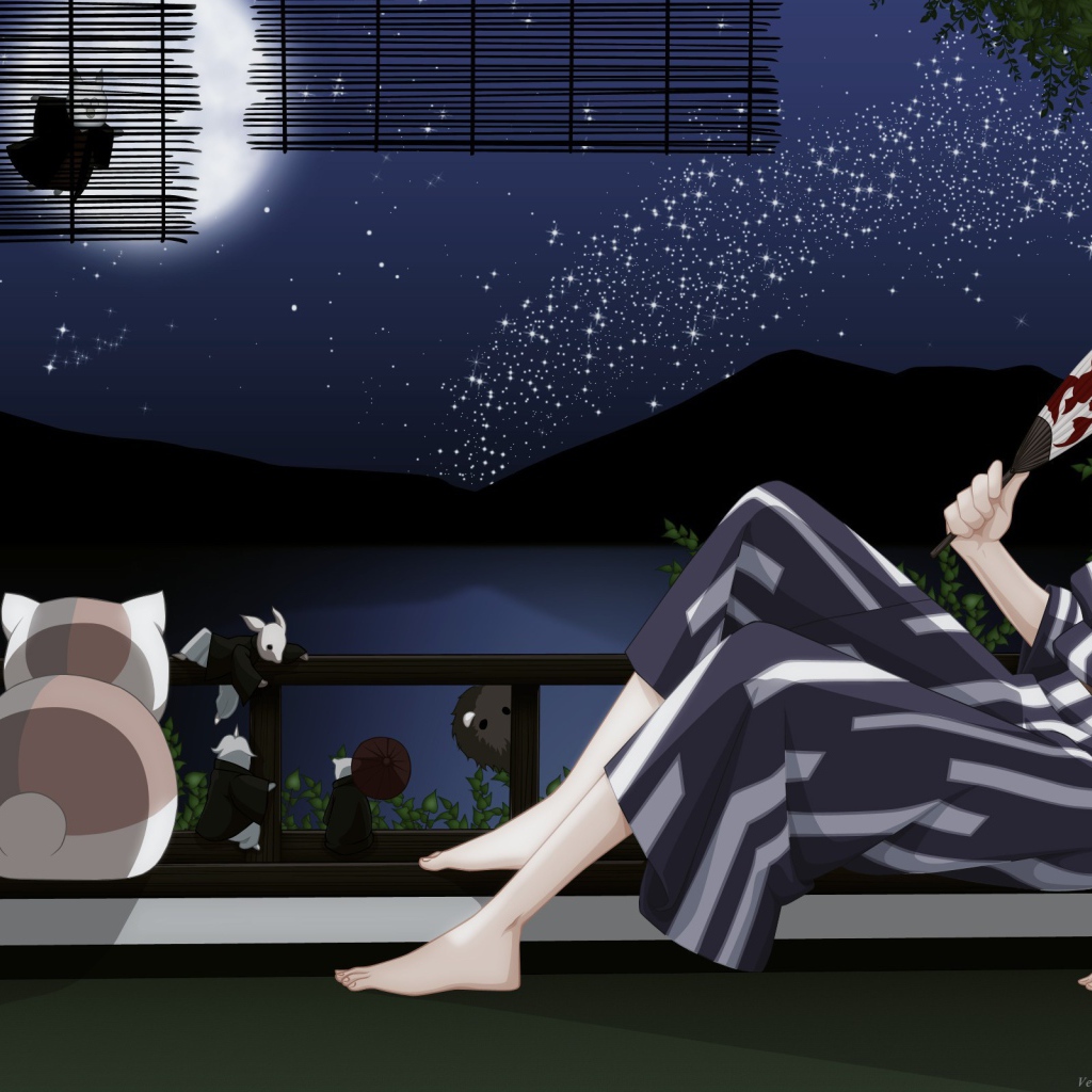 Парень и кот смотрят на луну