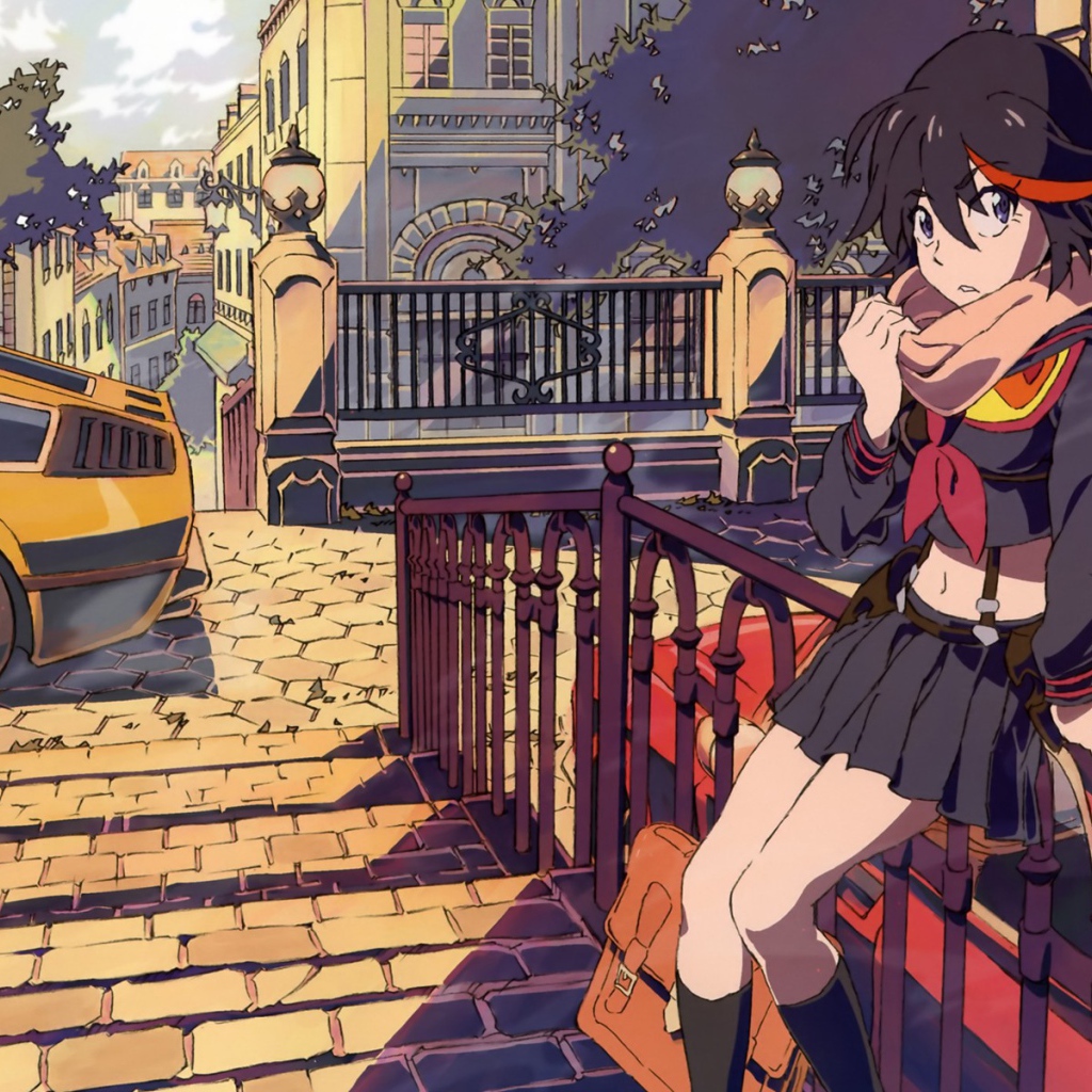 Девушка Матои сидит на заборе, аниме