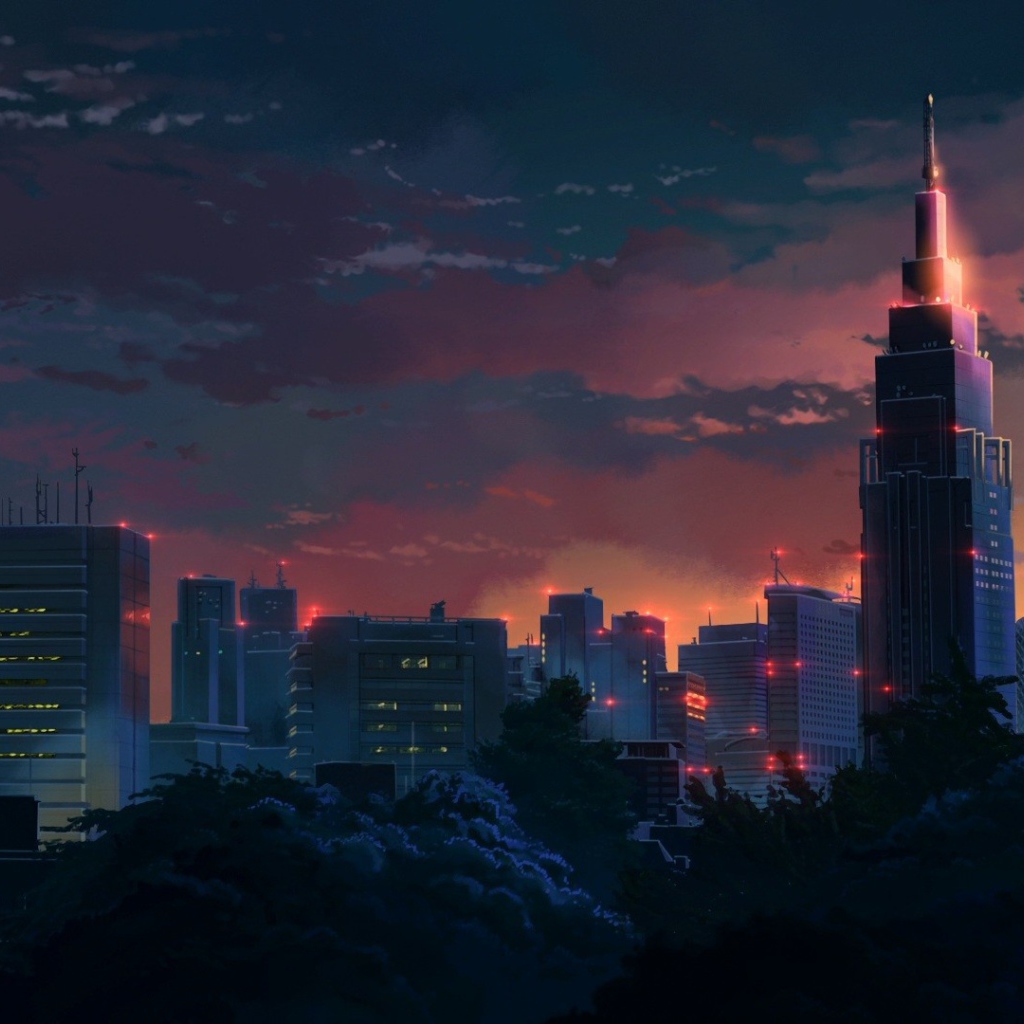 Ночной город в аниме Сад изящных слов