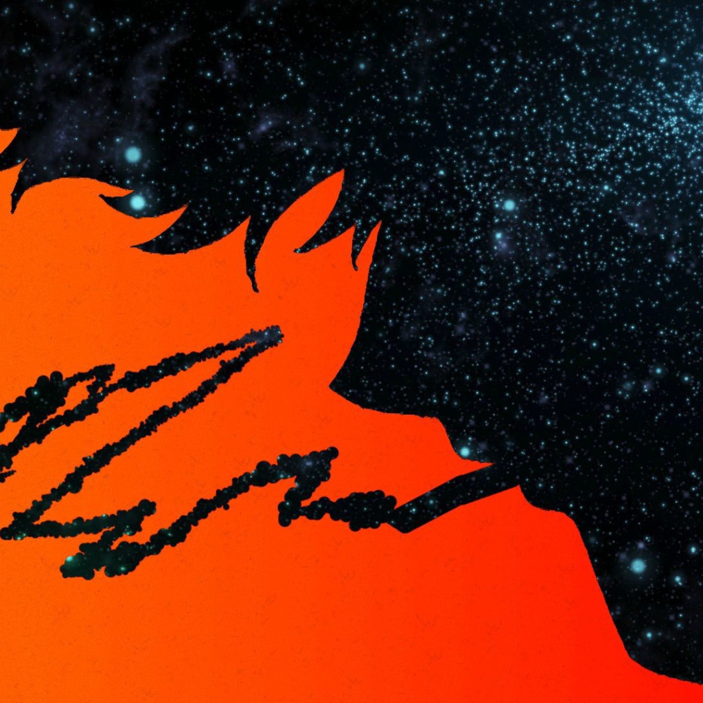 Оранжево черный постер аниме Ковбой Бибоп