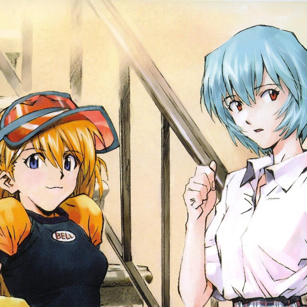 Рыжая девушка и парень из аниме Neon Genesis Evangelion