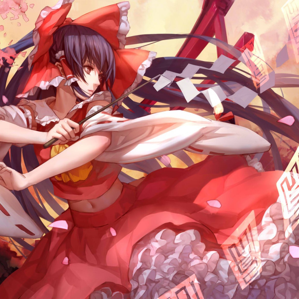 Красное платье у девушки аниме Touhou Project