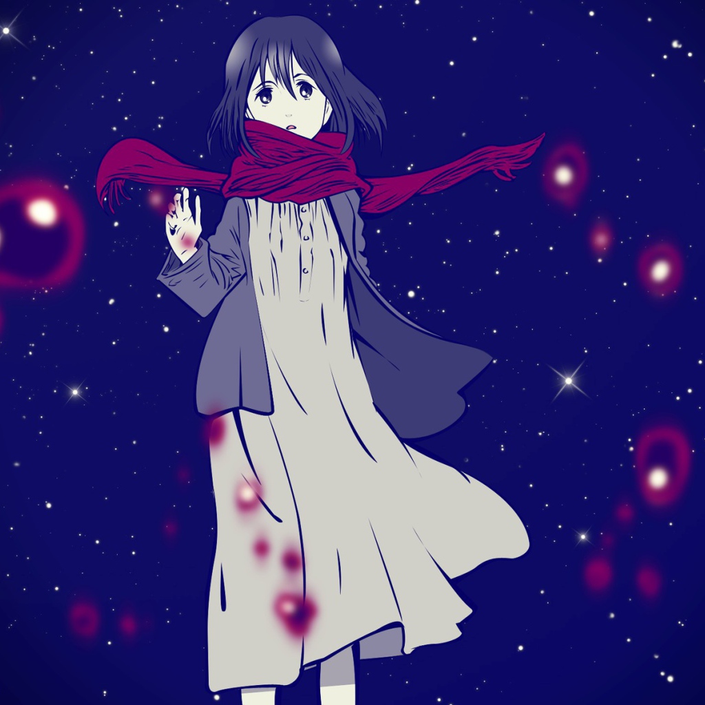 Красный шарф на девушке из аниме Shingeki no Kyojin