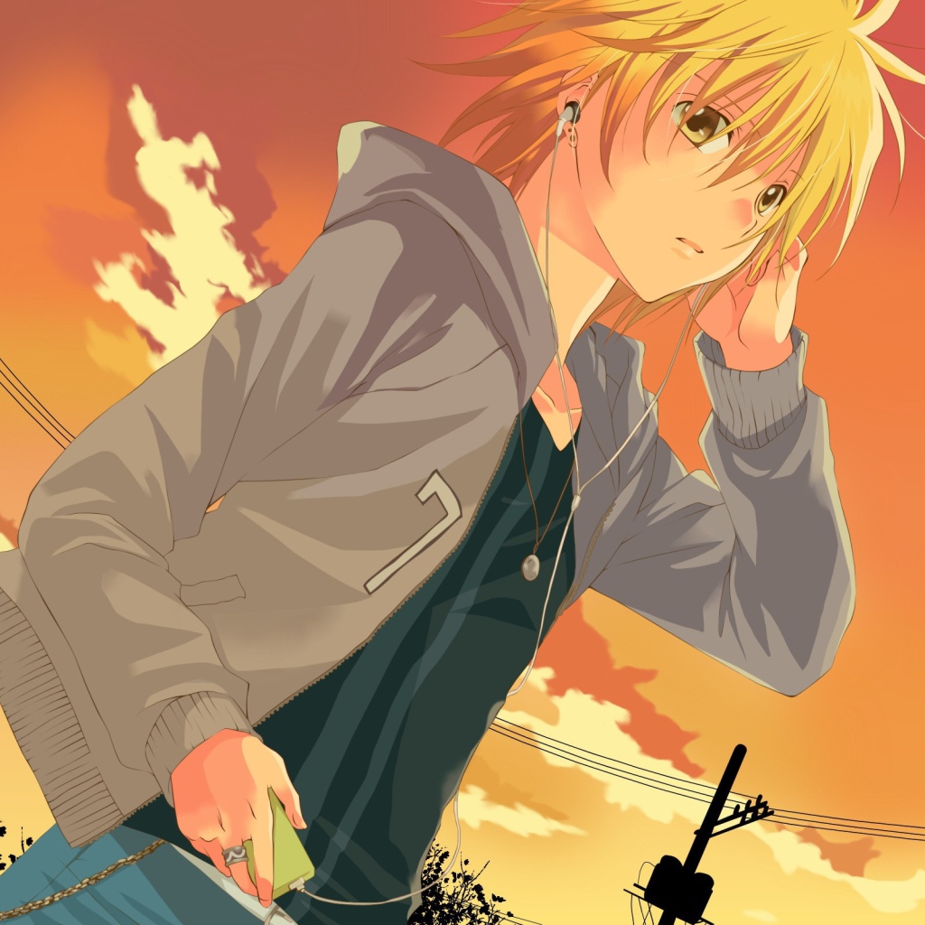 Рыжая девушка аниме на фоне неба