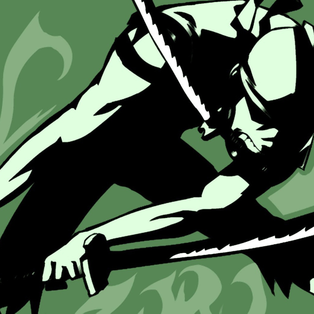 Ророноа из аниме Большой куш на зеленом фоне