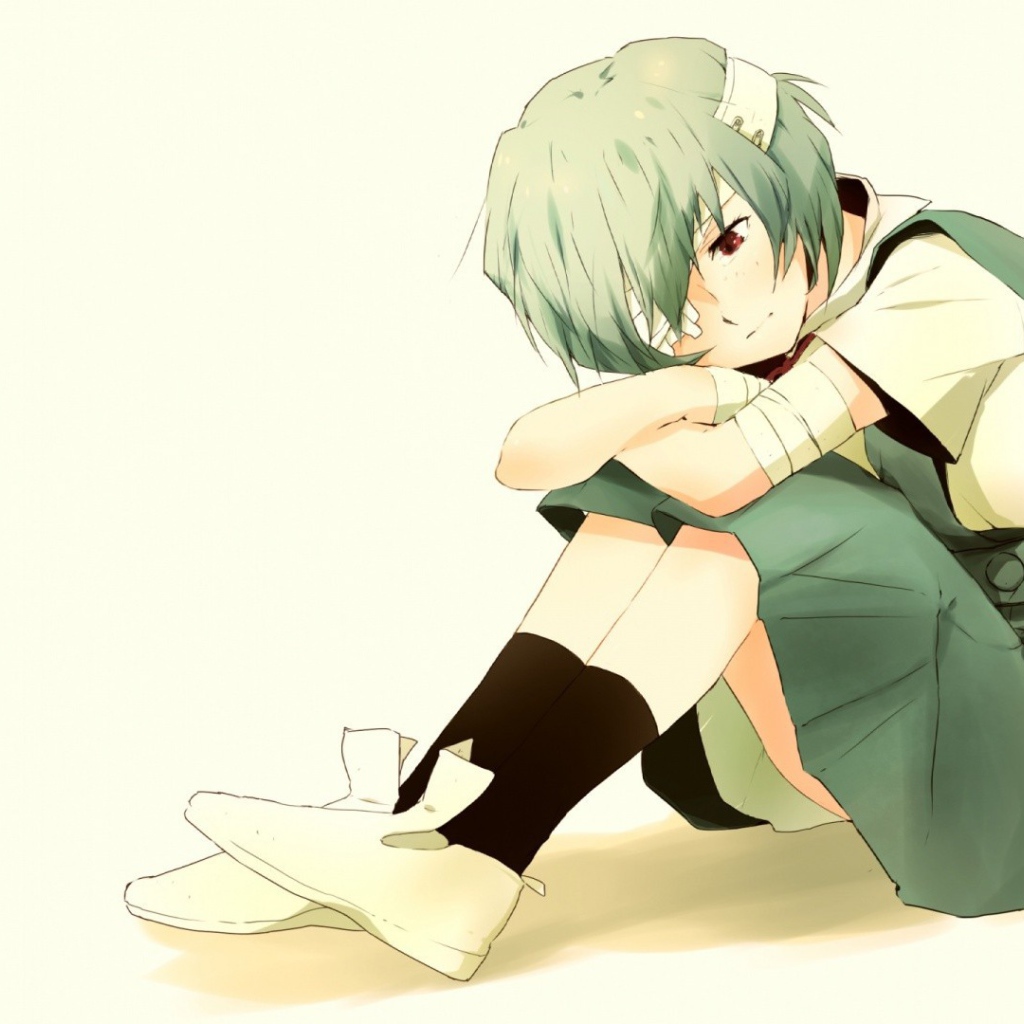 Грустная Анаями из аниме сидит на полу