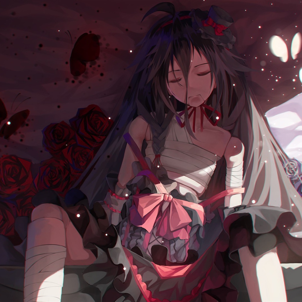 Грустный вокалоид среди роз