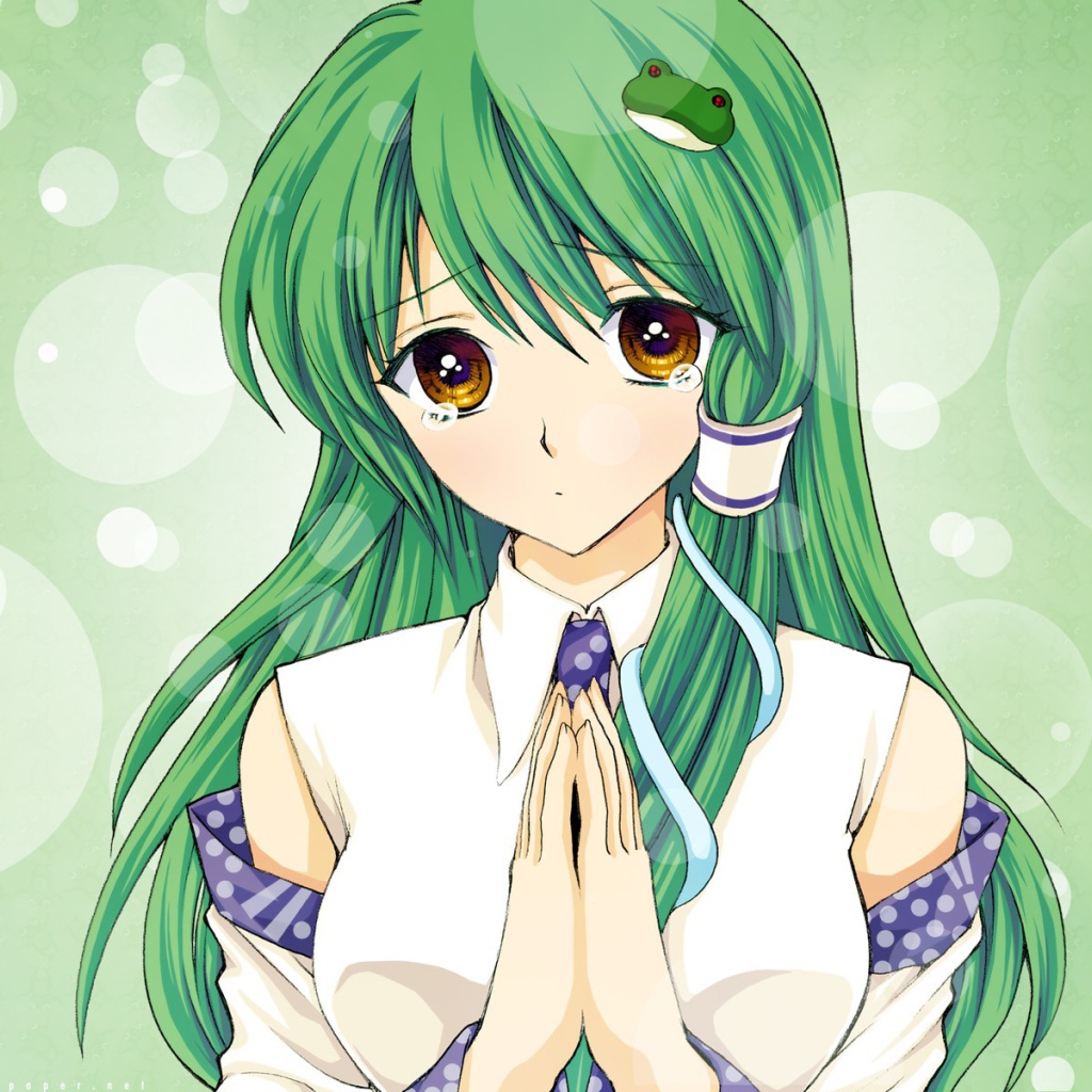 Зеленоволосая Санае Кочия, аниме девушка