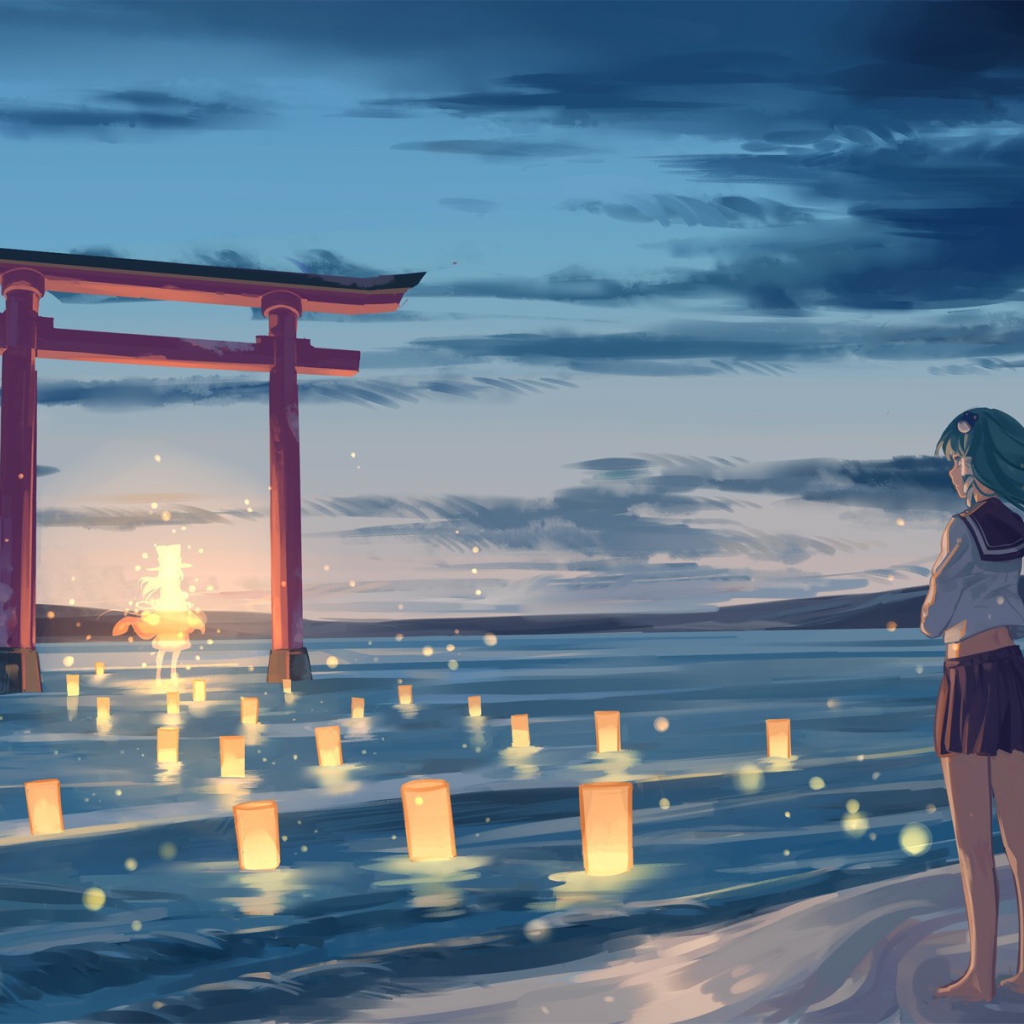 Девушка поклоняется богине Сувако Мория, аниме