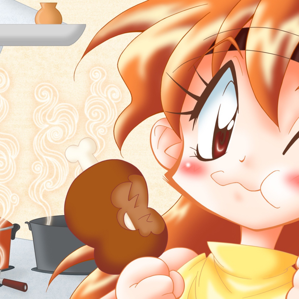 Девушка аниме Рубаки кушает мороженое