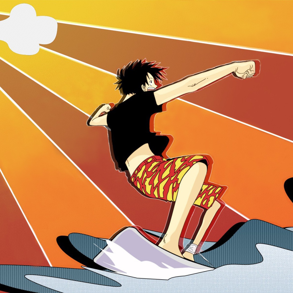 Серфер на фоне солнца в аниме Большой куш