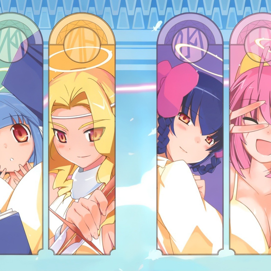 Таблички с лицами героев аниме Одному лишь Богу ведомый мир