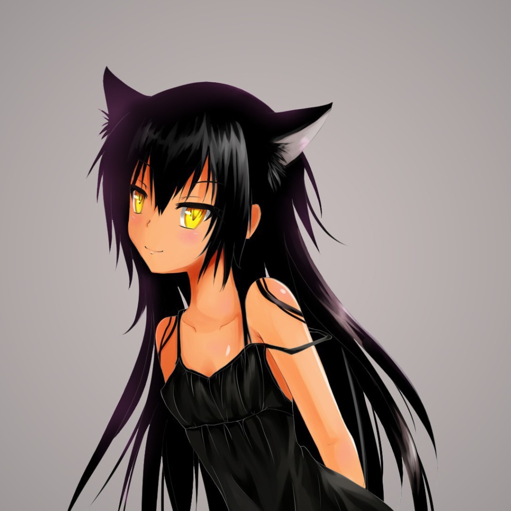 Черноволосая девушка аниме Кэмономими