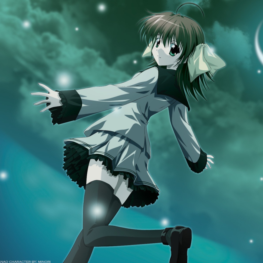 Девушка на фоне неба в аниме Эф - история воспоминаний