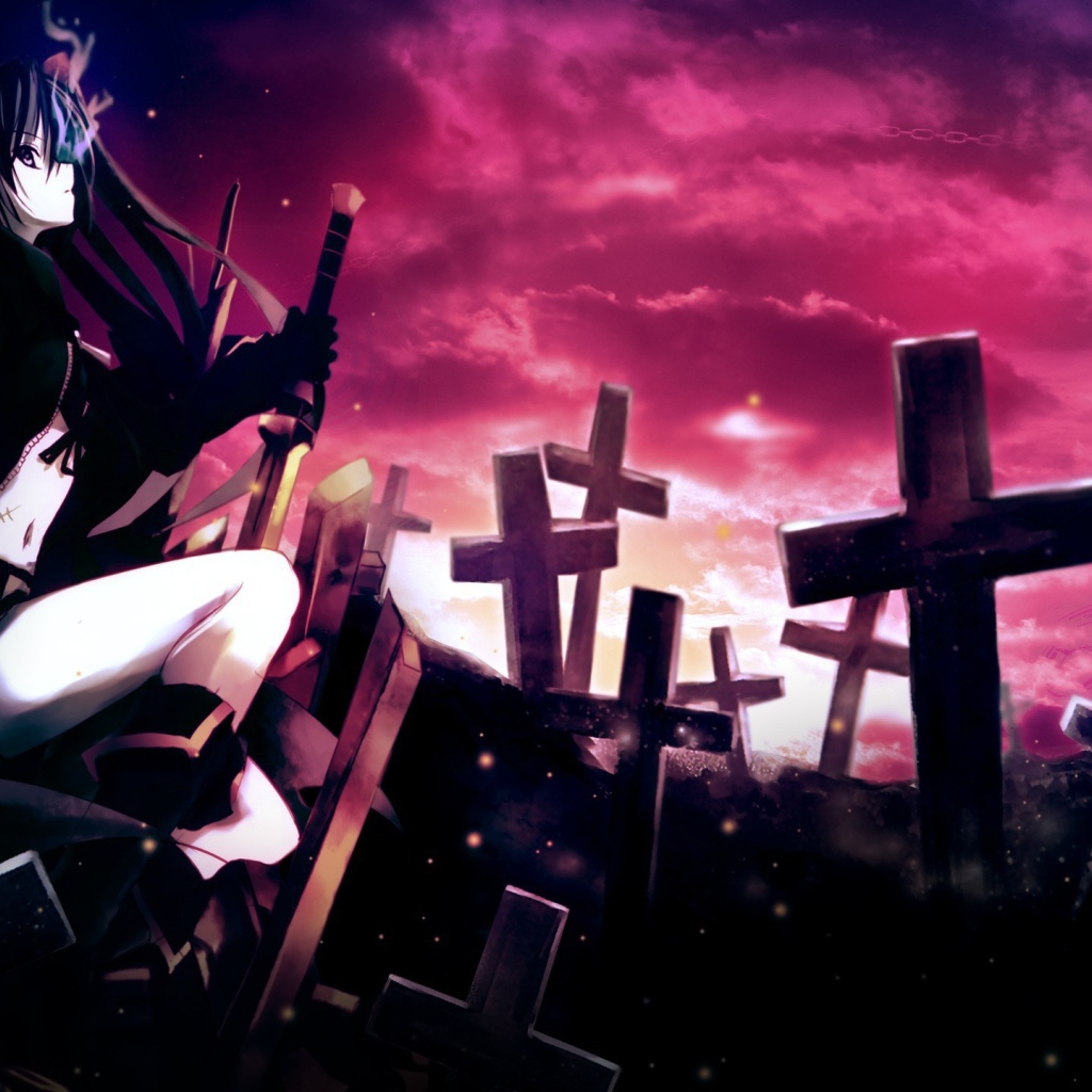 Девушка на кладбище в аниме Black Rock Shooter
