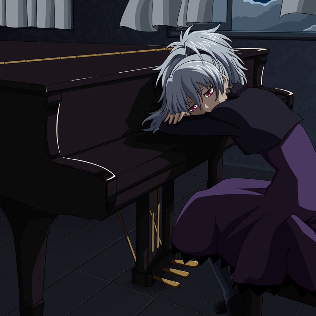 Девушка у рояля в аниме Темнее черного