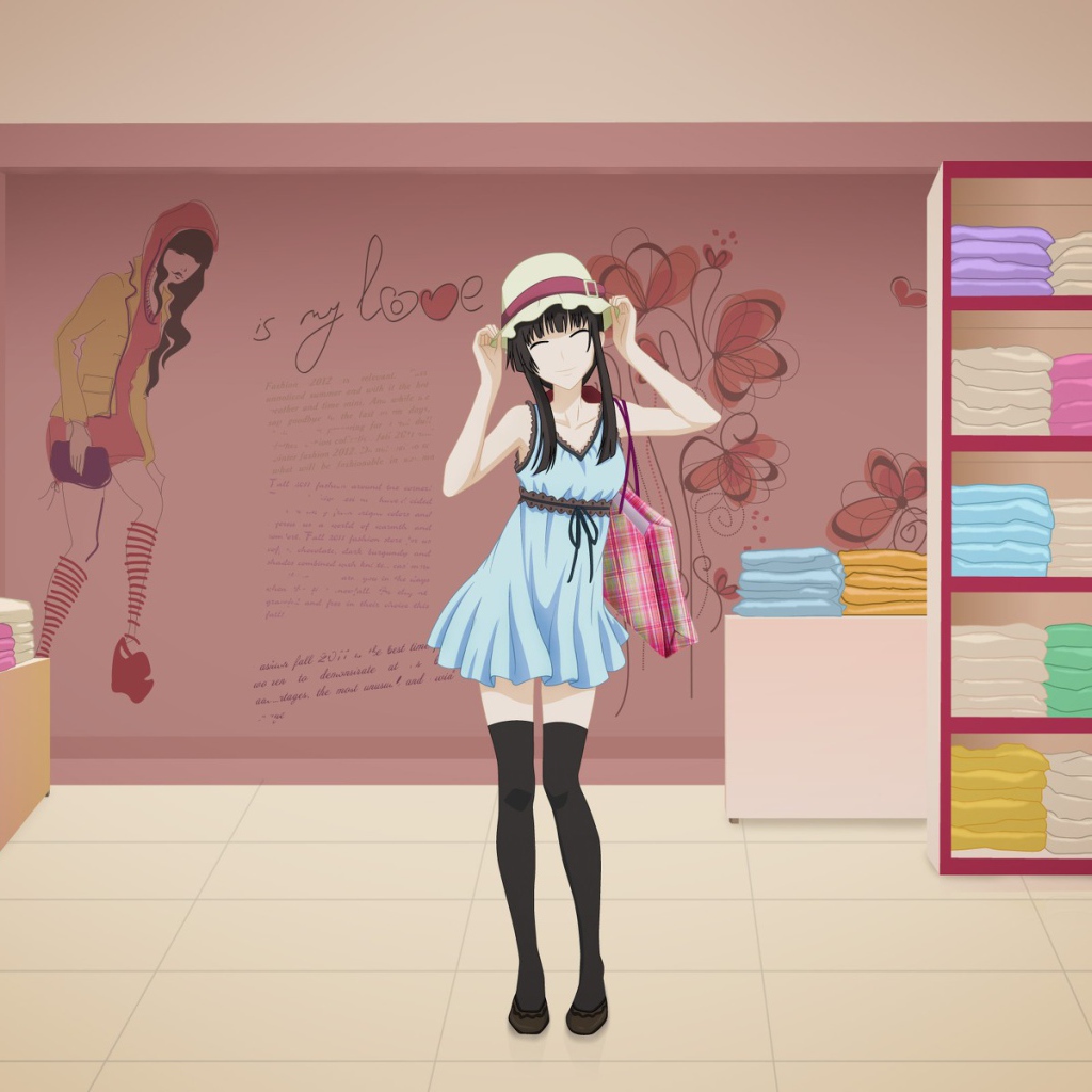 Девушка в магазине одежды, аниме