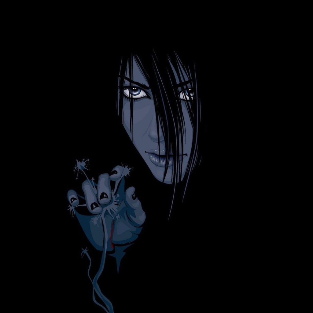 Девушка смотрит из мрака, аниме