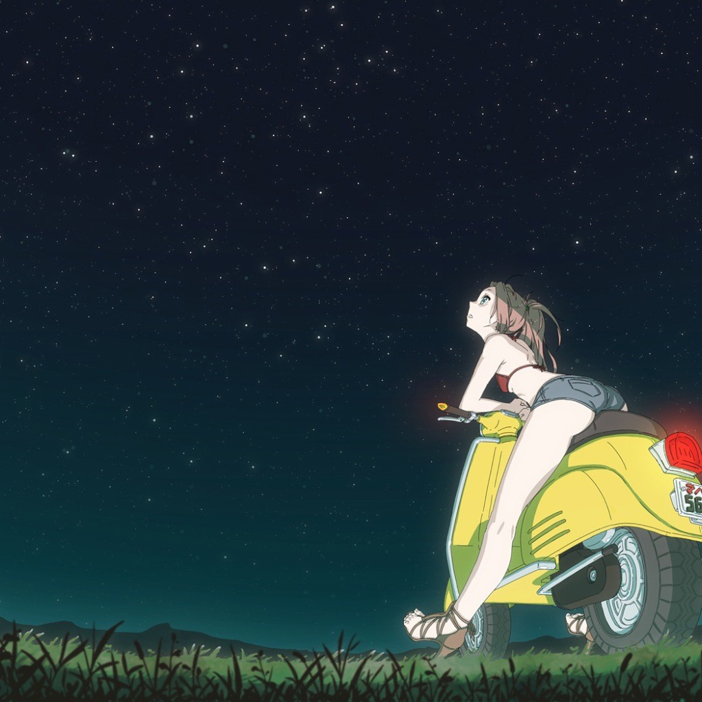 Девушка смотрит на звезды в аниме 49 дней