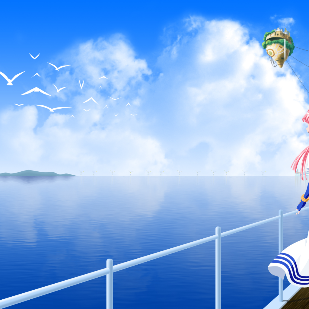 Девушка на берегу моря в аниме Ария