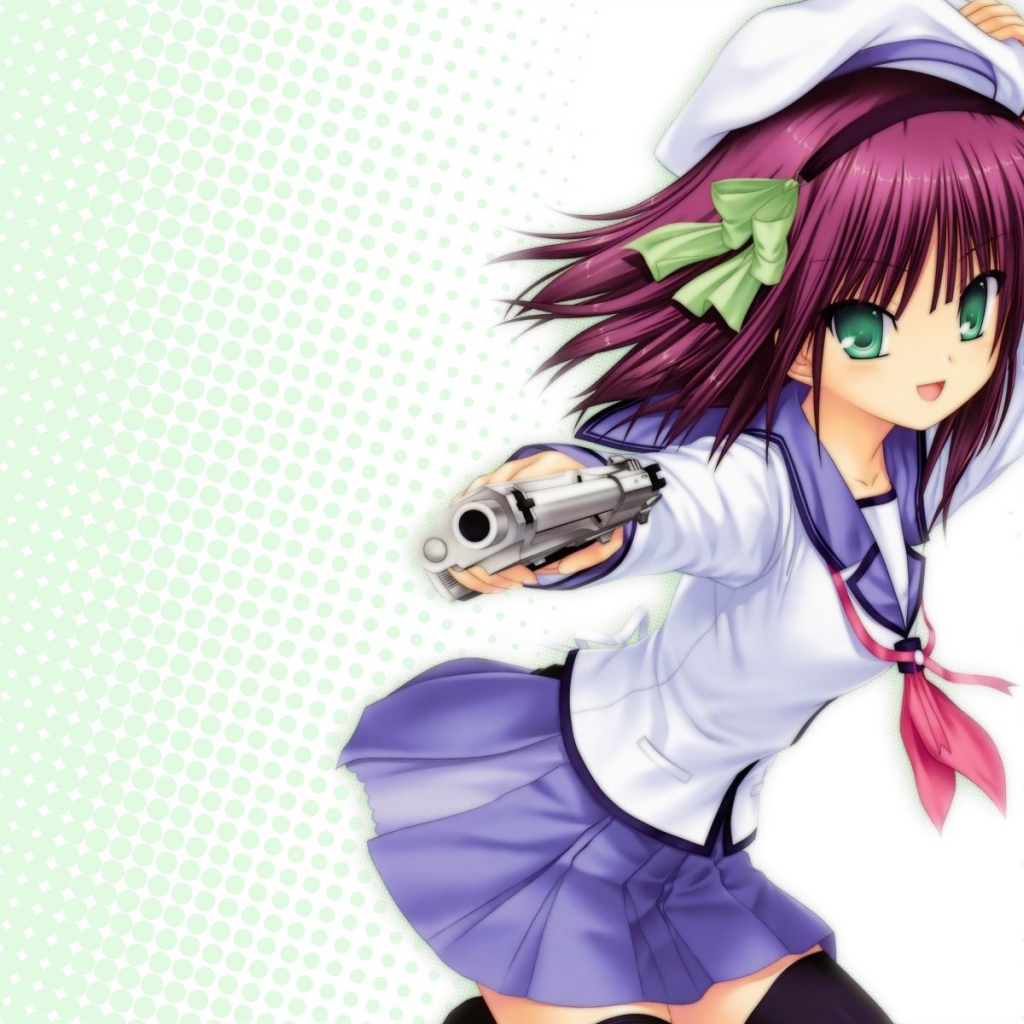Девушка с пистолетом на голубом фоне, аниме Ангельские ритмы