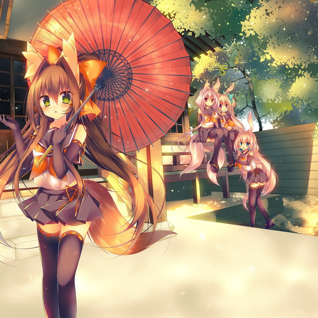 Девушка с зонтом из аниме Кэмономими