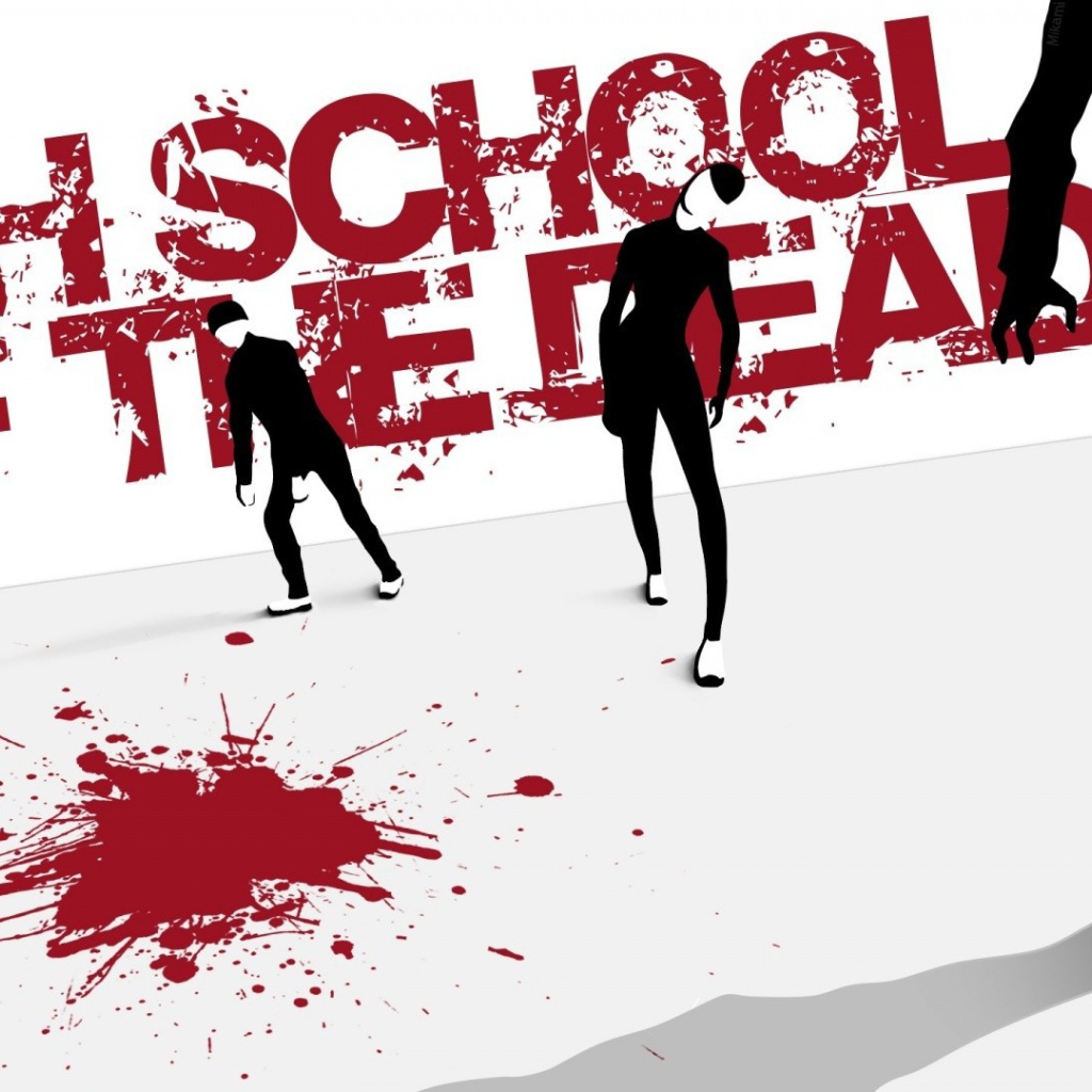 Лужа крови на постере аниме Школа Мертвецов