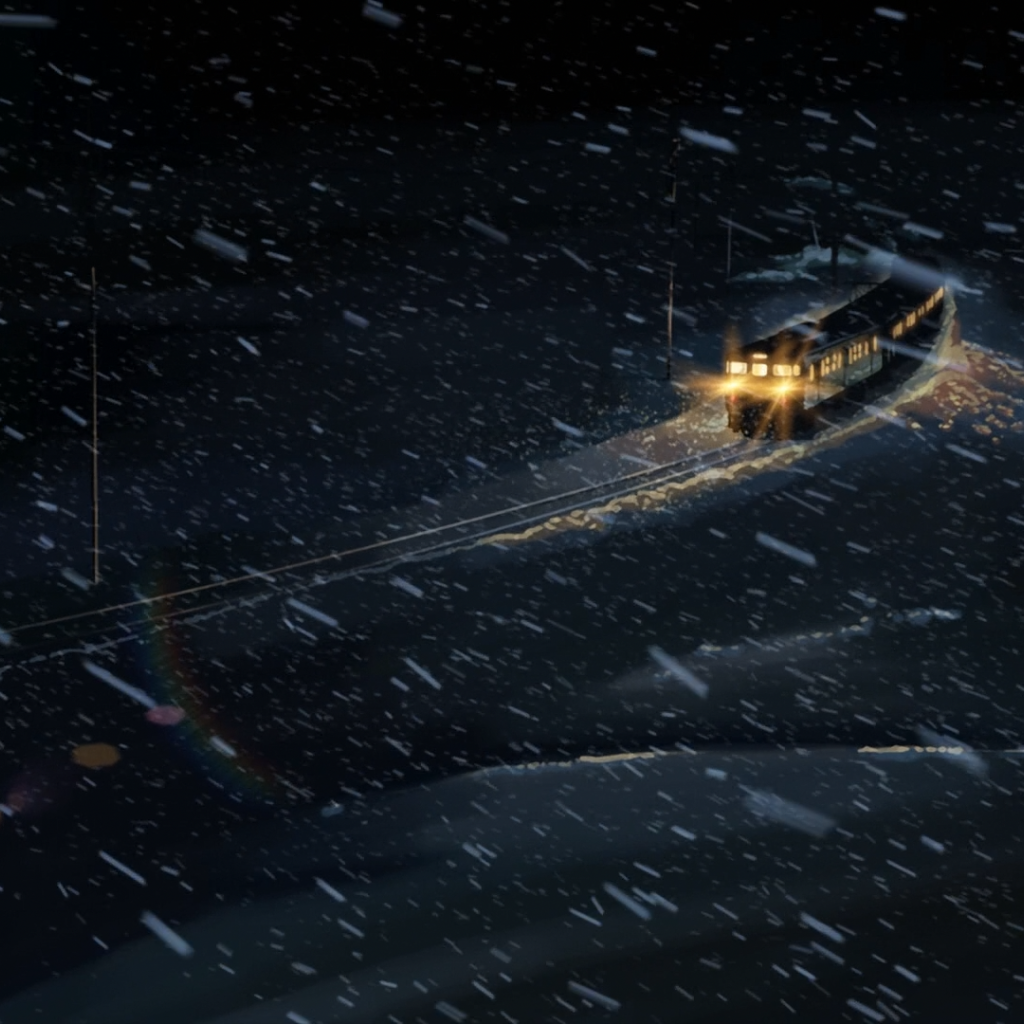 Поезд в снегу в аниме Пять сантиметров в секунду