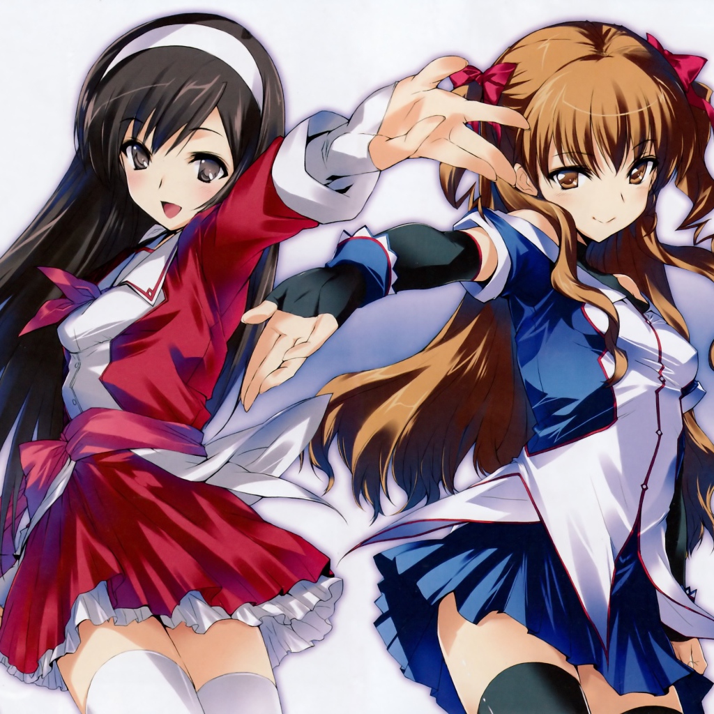 Две девушки аниме в школьной униформе