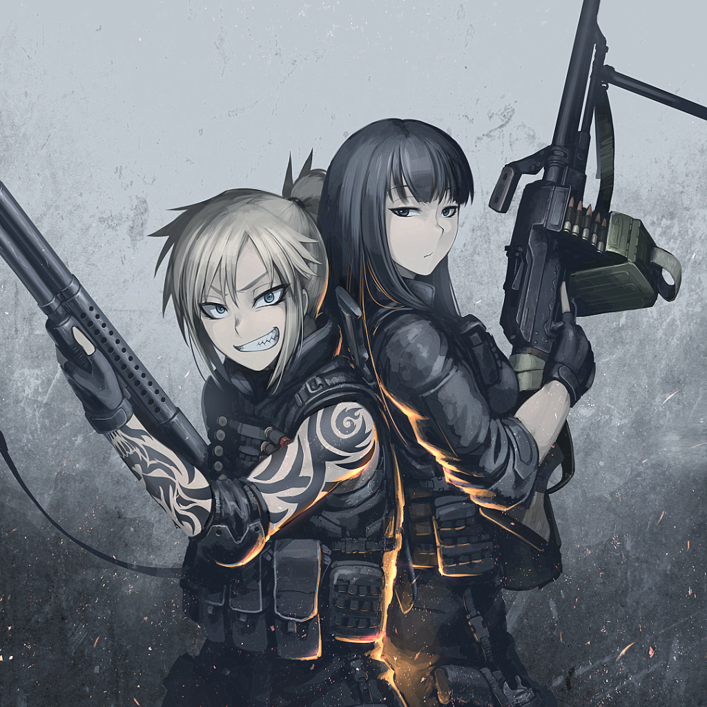 Две девушки солдаты аниме