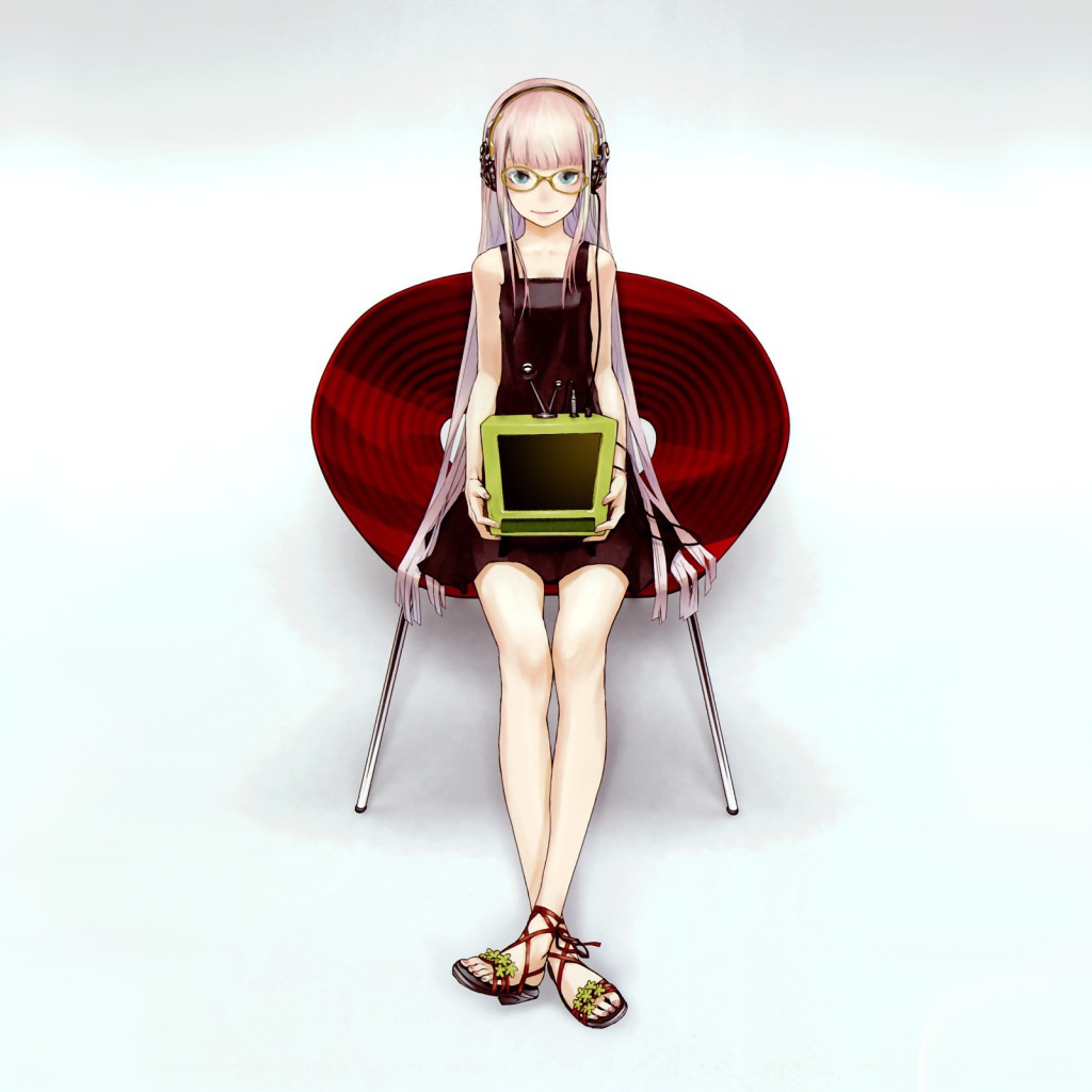 Аниме девушка вокалоид с компьютером