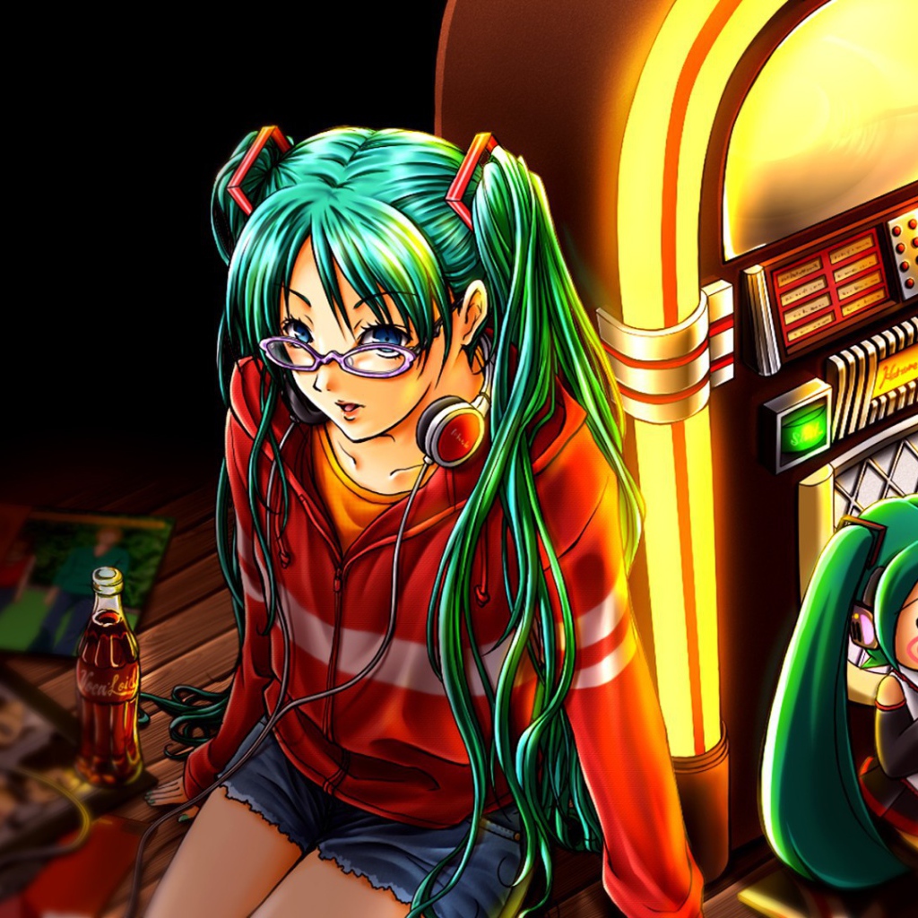 Вокалоид аниме с бутылкой Кока-Колы