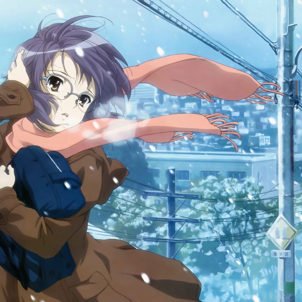 Ветер бьет в лицо девушки аниме