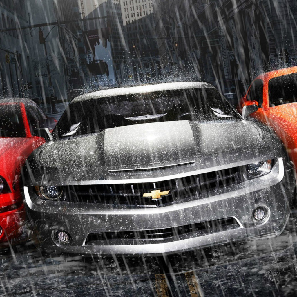 Мощные автомобили под дождем