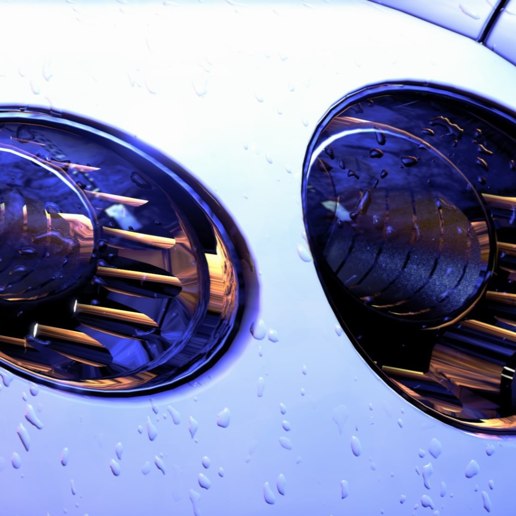 Фары белого автомобиля, дождь